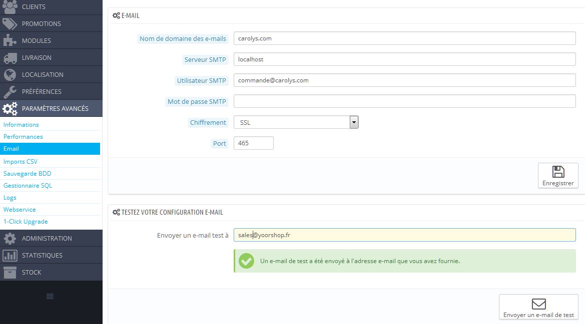 Ejemplo de configuración del correo